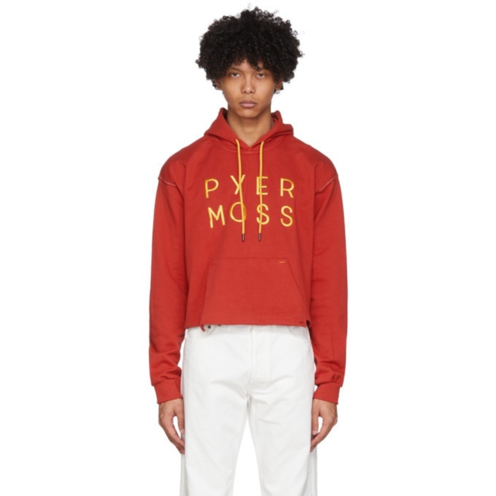 Pyer Moss Red Cropped Logo Hoodie Sz M Men’s